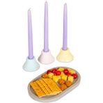 Candu Things Macaron Beton 3 Şamdanlı 1 Büyük Oval Tabak Tepsili Sunum Seti - Gri - Pembe