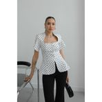 candybia Kadın Zra Model Düğmeli Puantiyeli Kare Yaka Bluz