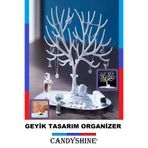 CandyShine Geyik Tasarım Takı Standı Çok Amaçlı Düzenleyici Organizer Yüzük Küpe Kolye Mücevher Organizer Beyaz