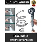 Canero 3 Fonksiyonlu Start Stop Tuşlu Filtreli Basınçlı Masaj Etkili Duş Başlığı Krom Hortum ve Mafsal Set