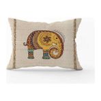 Cango Home CGH1254-3550 Çift Tarafı Baskılı - 35 x 50 cm Krem Etnik Fil Desenli Dijital Baskılı Kırlent Yastık Kılıfı
