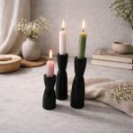 Cangul Ahşap Ahşap Şamdan 3 Lü Set Siyah Mat - Siyah - Beyaz
