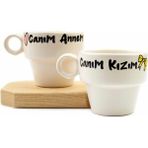 Canım Annem & Canım Kızım 2'li Espresso Bardak Seti - Hediye Seramik Fincan - Krem
