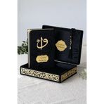 Canım Babam - Babalar Günü Hediyesi - Elif Vav Pleksi Süslemeli Hediyelik Kadife Kaplı Kutulu Kuranı Kerim - Siyah