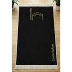 Canım Babama- Kabe Desenli Saçaklı Kadife Seccade - Siyah