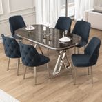 Canisa Afe Serisi 90X168 Lak Panel Antrasit Ironi krom Ayak Masa Takımı 6 Sandalye