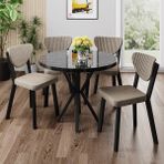 Canisa Agnes Serisi 90 x 90 Yuvarlak Siyah Mermer Desen Masa Takımı ve 4 Cappucino Sandalye - 90X90