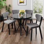 Canisa Agnes Serisi 90 x 90 Yuvarlak Siyah Mermer Desen Masa Takımı ve 4 Gri Sandalye - 90X90