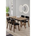 Canisa Akort Serisi MDF Sabit Mutfak Masası Takımı, 80x130 cm, Atlantik Çam, 4 Siyah Sandalye