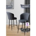Canisa Alte Serisi 2 Antrasit Sandalye 65 Cm Ada Mutfak Bar Sandalyesi Babyface Kumaş Siyah Metal Ayaklı