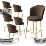 Canisa Alte Serisi 6 Adet Babyface Kumaş 65 cm Gold Kaplama Ayaklı Bar Sandalyesi - Kahverengi