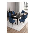 Canisa Are Serisi 80x132 MDF Açılabilir Siyah Mermer Desen Masa Takımı Gold Halkalı Lacivert 6 Sandalye