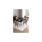 Canisa Are Serisi 80x132 MDF Açılabilir Siyah Mermer Desen Masa Takımı Gümüş Halkalı Cappucino 4 Sandalye