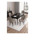 Canisa Are Serisi 80x132 MDF Açılabilir Siyah Mermer Desen Masa Takımı Gümüş Halkalı Cappucino 6 Sandalye