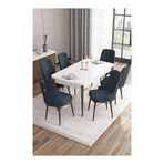 Canisa Are Serisi Beyaz Masa Ceviz Ayak MDF 80x132 Açılabilir Yemek Odası Takımı Gold Halkalı Antrasit 6 Sandalye