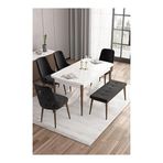 Canisa Are Serisi Beyaz Masa Ceviz Ayak MDF 80x132 Açılabilir Yemek Odası Takımı Gümüş Halkalı Siyah 4 Sandalye