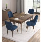 Canisa Are Serisi MDF 80x132 cm Açılabilir Barok Ahşap Desen 4 Sandalye Gold Halkalı Lacivert Mutfak Masası Takımı