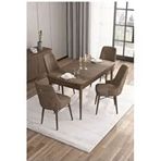 Canisa Are Serisi MDF 80x132 cm Açılabilir Barok Ahşap Desen 4 Sandalye Gümüş Halkalı Gri Mutfak Masası Takımı