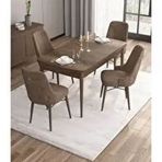 Canisa Are Serisi MDF 80x132 cm Açılabilir Barok Ahşap Desen 4 Sandalye Gümüş Halkalı Kahverengi Mutfak Masası Takımı