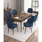Canisa Are Serisi MDF 80x132 cm Açılabilir Barok Ahşap Desen 6 Sandalye Gold Halkalı Lacivert Mutfak Masası Takımı