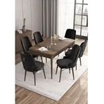 Canisa Are Serisi MDF 80x132 cm Açılabilir Barok Ahşap Desen 6 Sandalye Gümüş Halkalı Siyah Mutfak Masası Takımı