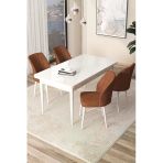 Canisa Arp Serisi 70X110 Sabit Mutfak Masası Takımı Beyaz Masa 4 Kiremit Sandalye