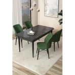 Canisa Arp Serisi 70X110 Sabit Mutfak Masası Takımı Siyah Mermer Desen Masa 4 Haki Yeşil Sandalye