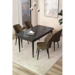 Canisa Arp Serisi 70X110 Sabit Mutfak Masası Takımı Siyah Mermer Desen Masa 4 Kahverengi Sandalye