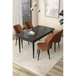 Canisa Arp Serisi 70X110 Sabit Mutfak Masası Takımı Siyah Mermer Desen Masa 4 Kiremit Sandalye
