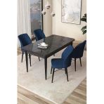Canisa Arp Serisi 70X110 Sabit Mutfak Masası Takımı Siyah Mermer Desen Masa 4 Lacivert Sandalye