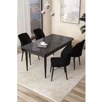 Canisa Arp Serisi 70x110 Sabit Mutfak Masası Takımı Siyah Mermer Desen Masa 4 Siyah Sandalye