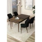 Canisa Arp Serisi, Barok Ahşap Desen 71X110 Sabit Yemek Masası Takımı, Masa 4 Siyah Sandalye