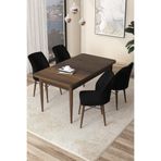 Canisa Arp Serisi Barok Ahşap Desen Yemek Masası Takımı, 71x110 cm, Masa 4 Siyah Sandalye