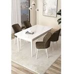 Canisa Arp Serisi Beyaz 70x110 cm Sabit Kahverengi Mutfak Masa Takımı