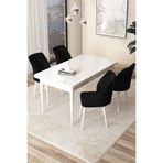 Canisa Arp Serisi Beyaz Masa 71x110 cm Sabit Yemek Odası Takımı, 4 Siyah Sandalye