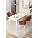 Canisa Arp Serisi Sabit Mutfak Masası Takımı, 70x110 cm, Beyaz Masa, 4 Kiremit Sandalye