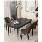 Canisa Arp Serisi Siyah Mermer Desen 70x110 cm Sabit Kahverengi Mutfak Masa Takımı