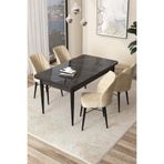 Canisa Arp Serisi Siyah Mermer Desen Masa 71x110 cm, 4 Krem Sandalyeli Mutfak Masa Takımı