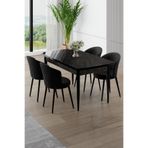 Canisa Asfel Serisi MDF Mutfak Masa Takımı, 77x130 cm, Siyah Mermer Desen, 4 Siyah Sandalye