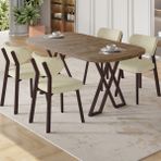 Canisa Axton Serisi Sabit Mdf 90X168 Atlantik Çam Mutfak Masa Takımı 4 Krem Sandalye