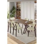 Canisa Axton Serisi Sabit Mdf 90X168 Atlantik Çam Mutfak Masa Takımı 6 Krem Sandalye