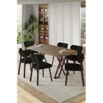 Canisa Axton Serisi Sabit Mdf 90X168 Atlantik Çam Mutfak Masa Takımı 6 Siyah Sandalye