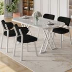 Canisa Axton Serisi Sabit Mdf 90X168 Beyaz Mutfak Masa Takımı 4 Siyah Sandalye