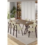 Canisa Axton Serisi Sabit MDF 90x168 cm Atlantik Çam Mutfak Masa Takımı, 6 Krem Sandalye