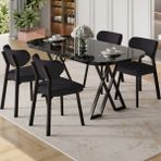 Canisa Axton Serisi Sabit Mdf 90X168 Siyah Mermer Desen Mutfak Masa Takımı 4 Antrasit Sandalye