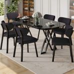 Canisa Axton Serisi Sabit Mdf 90X168 Siyah Mermer Desen Mutfak Masa Takımı 6 Sandalye - Antrasit