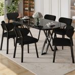 Canisa Axton Serisi Sabit Mdf 90X168 Siyah Mermer Desen Mutfak Masa Takımı 6 Sandalye