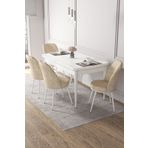 Canisa Concept 70x114 cm Açılabilir 4 Krem Sandalye Beyaz Yemek Masası Takımı