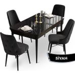 Canisa Concept Ahu Serisi 80 x 132 cm Açılabilir Siyah Mermer Desen Mutfak Masa Takımı 4 Sandalye - 80x132