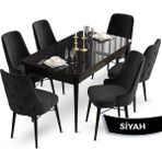 Canisa Concept Ahu Serisi 80 x 132 cm Açılabilir Siyah Mermer Desen Mutfak Masa Takımı 6 Sandalye - 80x132